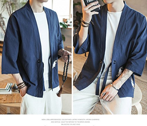 Hzcx Fashion Men's Cotton Blends Linen Open Front Cardigan Kimono Jackets Qt4018-M708-60-Na-Us Xl(46) Tag 5Xl #TOP4