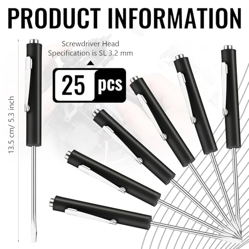Image of Honoson 25 Pcs Pocket Screwdriver Mini Tops and Pocket Clips Magnetic Slotted Small Screw Driver with a Single Blade Head for Mechanical, Electrician (Black)