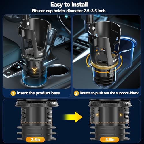 KDD Car Cup Holder Expander - 3 in 1 Cup Holder Adapter with Adjustable Base - Detachable Phone Holder & 360° Rotation Food Tray for Car - Compatible with Vehicles, Car, Road Trip Essentials‼️missing a phone holder‼️