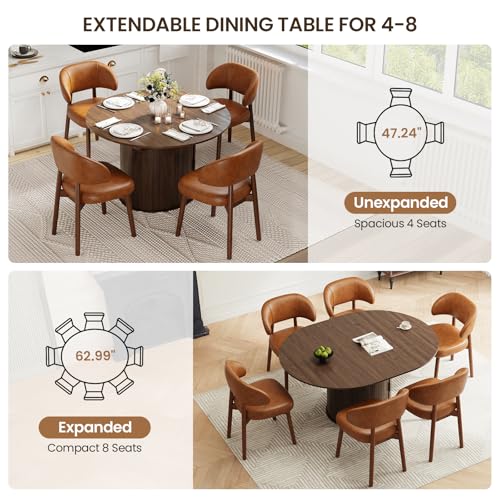 Image of MALOL 47 inch-63 inch Extendable Round to Oval Dining Room Table Chairs Set for 4-8, Modern Wooden Kitchen Table and Chairs with Hidden Storage and Fluted Design for Dining Room /Small Space(Walnut and Brown)
