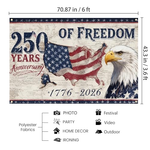 American 250 Years of Freedom Backdrop 1776-2026 3.6 x 6 Ft miniatura 3