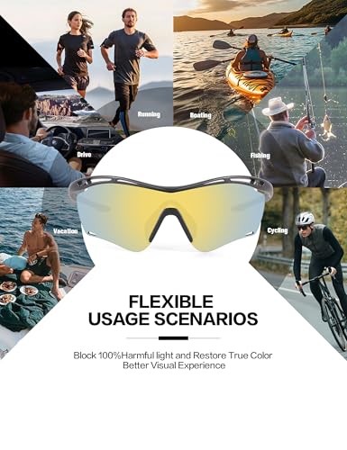 Image of BIRCEN Mens Polarized Sunglasses for Sports: TR90 Lightweight Sun Glasses Wrap Around Shades for Fishing Driving Cycling