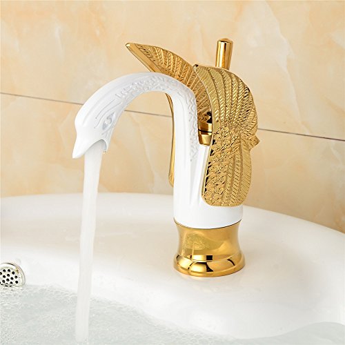 XLLQYY europäischen stil vergoldet backen, malen becken wasserhahn, kupfer heißen und kalten wasserhahn, untere becken schwan fliegt bad wasserhahn single mit wasserhahn Cover
