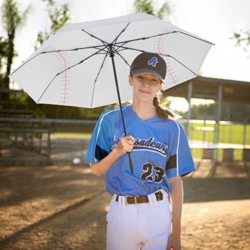 Lejorain White Baseball Umbrella Compact - Portable Windproof Travel Folding Sports Umbrella Auto Open Baseball Themed Gifts #TOP5