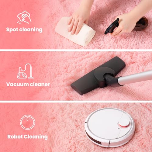Zentavio Pink Rugs for Girls Room 5x8 Area Rugs for Living Room Cute Carpet for Bedroom Washable Soft Fluffy Shag Aesthetic Plush High Pile Throw Rug for Nursery Kids Room Dorm Room