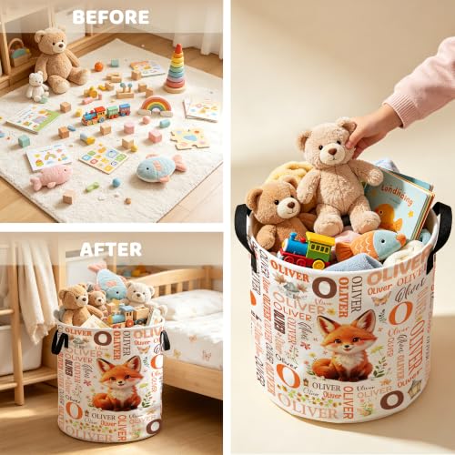 Image of Custom Fox Laundry Hamper, Personalized Laundry Basket with Name, Customized Dirty Clothes Basket for Clothes Toy Bathroom Bedroom Storage,S-16.5 inchX 13.8 inch