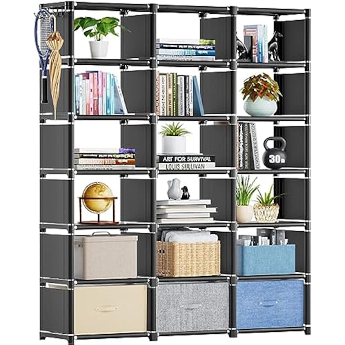 Mavivegue Book Shelf, 18 Cube Storage Organizer, DIY Bookcase, Metal Cube Bookshelf, Cubbies Closet Storage Organizer Shelves for Bedroom,Living Room,Home,Office