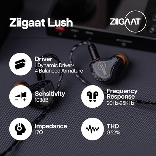 Image of Linsoul ZiiGaat Lush in Ear Monitor, 1DD+4BA Hybrid Earphone IEM, Studio Monitor Tunning Wired Earbuds with Detachable Cable for Professional Music Engineers Audiophiles (Silver Blue)