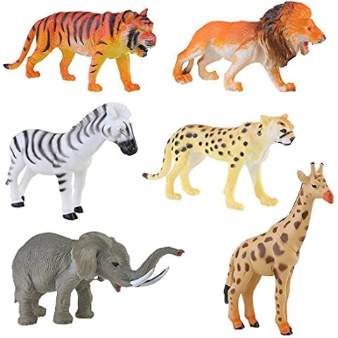 Animals Figure, Lchen 4" Zoo Safari Plastic Model Tiger Leopard Lion Giraffe Zebra Elephant Toy(Pack of 6) Cover