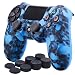 YoRHa Water Transfer Printing Skull Silicone Cover Skin Case for Sony PS4/slim/Pro Dualshock 4 controller x 1(blue) With Pro thumb grips x 8