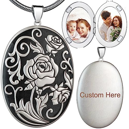Fancy Sue Vintage Women Girls Heart Lockets Necklace That Holds 2 Pictures, Custom Photo Locket Personalized Necklace With Picture Text In Rose Sunflower Pendant #TOP25
