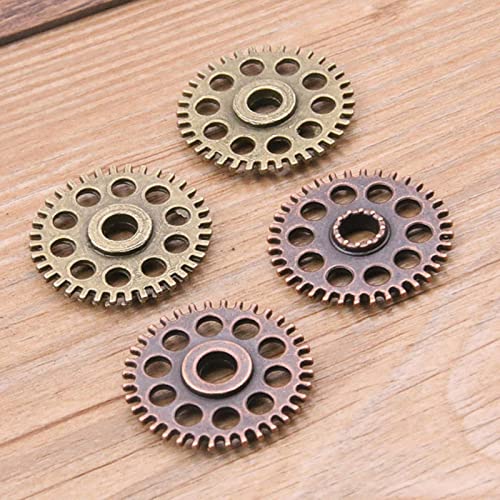 ZHANGOO 40 Stück 26 mm 4-farbige Vintage-Metall-Zinklegierung Steampunk-Zahnräder Hohle runde Charms für Anhänger-Charms Cover