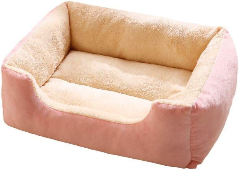 Bed for Dog Cat Pet Square Plush Kennel Medium Small Dog Sofa Bed Cushion Pet Calming Dog Bed House Pet Supplies Accessories (Pink)