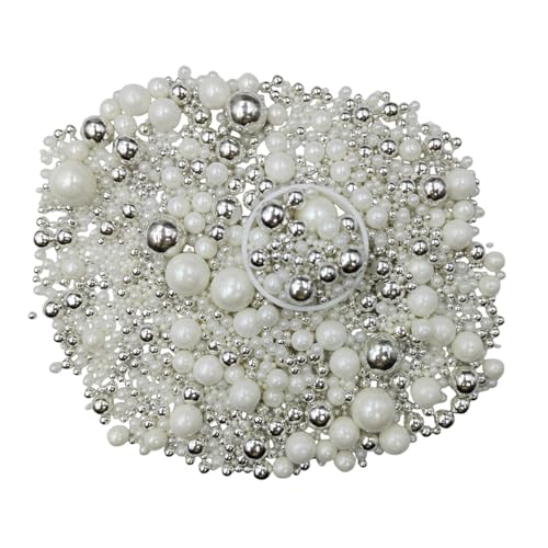 Image of Edible White Silver Sugar Pearls Candy Sprinkles 120G / 4.23Ounce Baking Cake Sprinkles Cupcake and Cake Topper Cookie Decorations Wedding Party Valentines Halloween Christmas Supplies