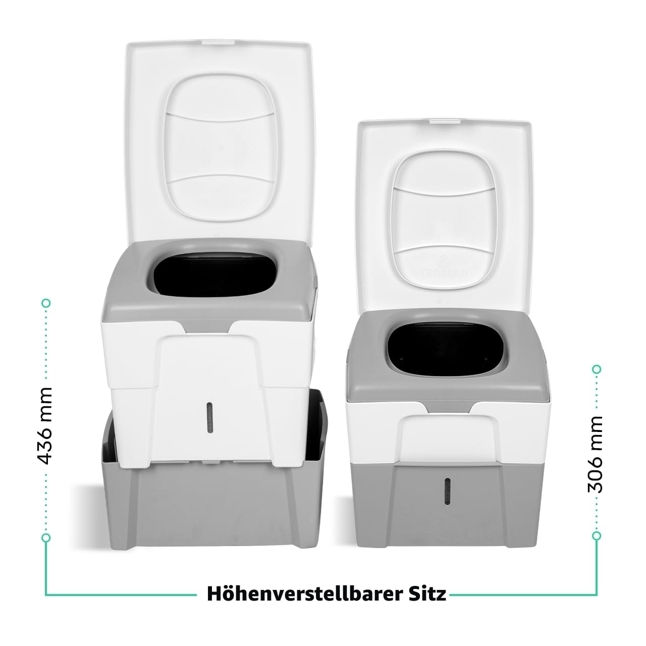TROBOLO WandaGO – Mobile Campingtoilette – Kompakte Trockentrenntoilette für unterwegs [31x38x34] – Höhenverstellbar und geruchlos ohne Strom, Wasser & Chemie – Trenntoilette für Auto, Van & Reisen