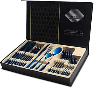 Blue Flatware Set, 24-Piece Mirror Finish Silverware Set Service for 6, Stainless Steel Cutlery Set with Gift Box