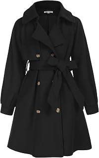 Girls Dress Coat Lapel Wool Blend Long Winter Jackets with Pockets Belt 6-14Y
