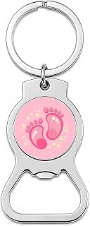 Baby Footprints Pink Bottle Opener Keychain | Portable Metal Key Ring Soda Beer Opener Makes a Great Gift