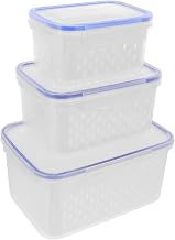 Lurrose 3pcs Fridge Storage Containers with Drain Colanders Transparent Vegetable and Fruit Organizer Boxes Sealed Kitchen Refrigerator Bins for Efficient Food Preservation and Space