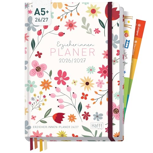 Häfft Erzieher-Planer 2026/2027 Kita-Planer A5 für Aug 2026 bis Aug 2027 Wild Flower - Pädagogischer Wochenplaner für Erzieherinnen mit Hardcover Stickern & 4 Lesebändchen