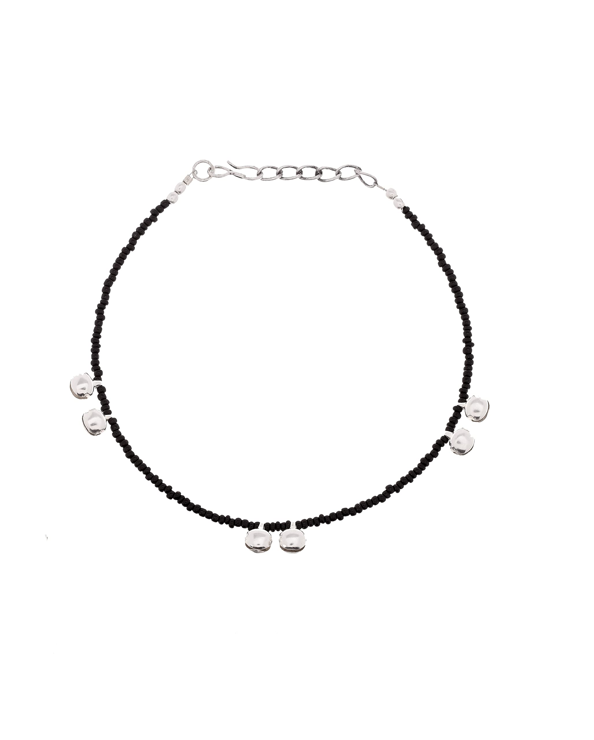 German Silver Ghungroo Charms Black Thread Adjustable Anklet for Women and Girls-image-16