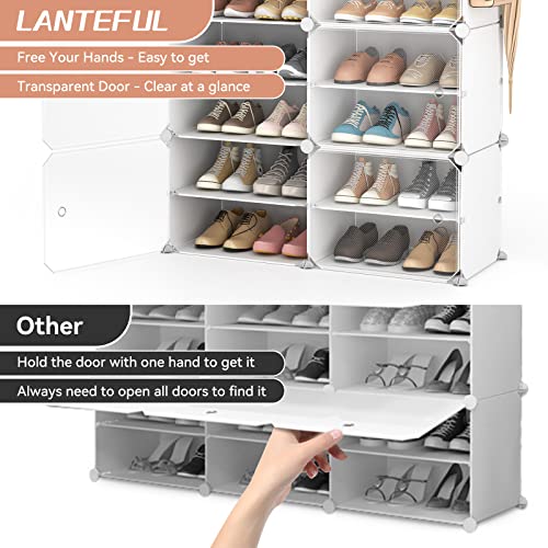 Lanteful Shoe Rack Organizer Shoe Storage Cabinet 8 Tiers 32 Pair Portable Shoe Storage Sturdy Plastic White Shoe Shelf With Hooks Shoe Rack With Door For Entryway, Bedroom And Hallway #TOP4