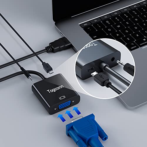 Togconn Hdmi To Vga Adapter, 1080P Gold-Plated Hdmi Male To Vga Female Connector With 3.5Mm Aux Audio Cable And Usb Power Supply, For Laptop, Pc, Monitor, Hdtv, Chromebook, Roku, Xbox #TOP1