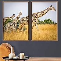 2 Piece Framed Canvas Wall Art Giraffes Canvas Prints Home Artwork Decoration for Living Room,Bedroom - 16