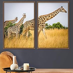 signwin 2 Piece Framed Canvas Wall Art Giraffes...