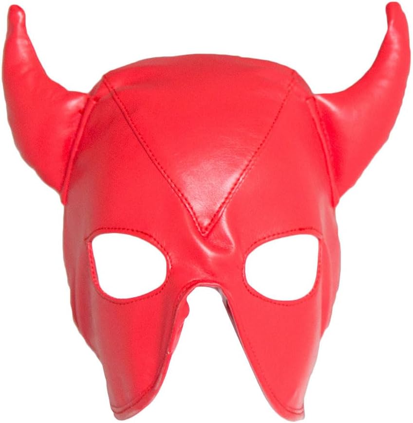 Leather Breathable Bull Face Mask Adjustable Masquerade Hood Full Face Head Mask for Women Men Costume Halloween Party