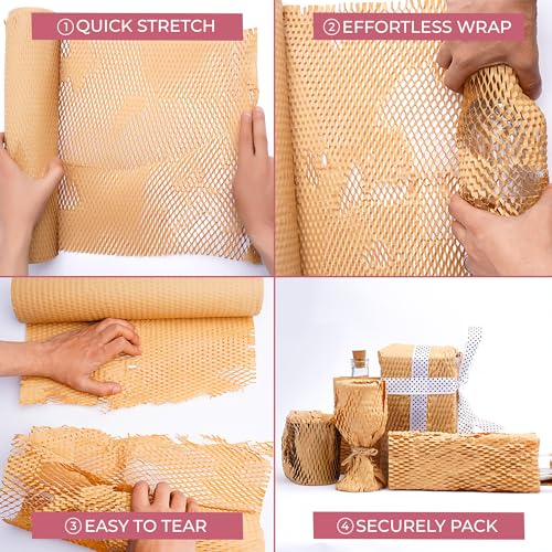 Honeycomb-Packing-Paper-for-Moving-15-In-x-300-Ft-Shock-Proof-Brown-Wrapping-Paper-Roll-for-Shipping-With-20-Fragile-Stickers-100Ft-Jute-Twine