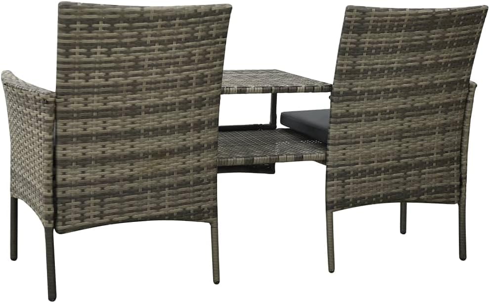 2-Seater Garden Sofa with Tea Table and Stools, Patio Conversation Set with Removable Cushions, Poly Rattan, 59.8" x 24.4" x 33.5"