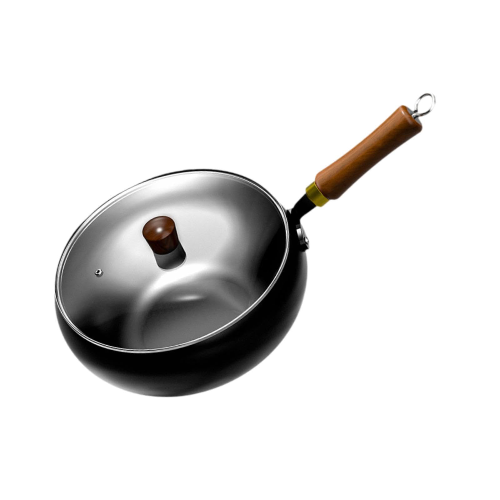 Poêle Wok En Fonte avec Couvercle En Verre et Anneau de, Idéale pour La Cuisson sur Buffets et Plaques à Induction, Un Cadeau Parfait pour, 24 cm