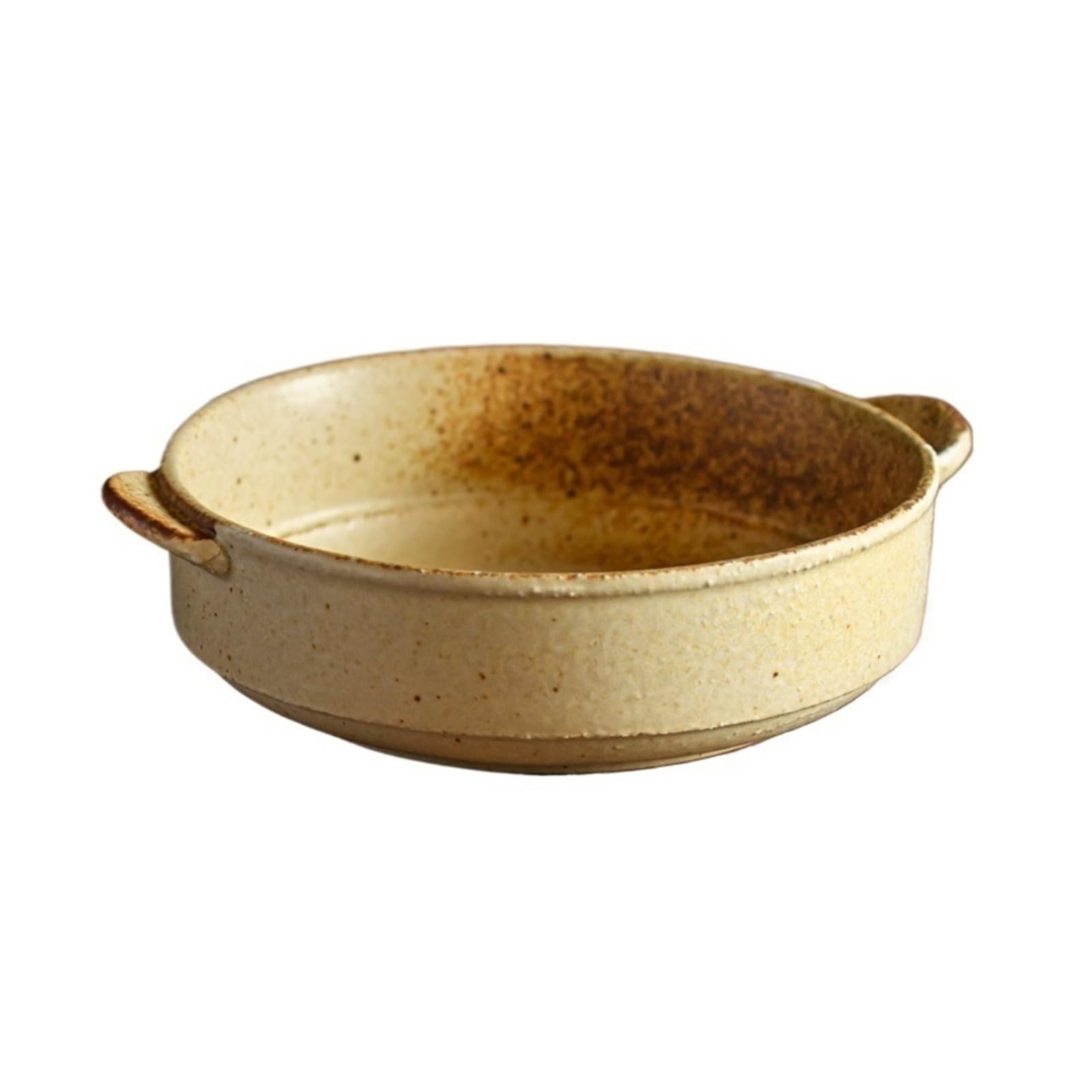 Baking Dish الخام السيراميك مزدوجة الأذن طبق صغير عميق الميكروويف الخبز لوحة الإفطار السلطانية فرن شكل طبق سلطة الفاكهة الشاي طبق تقديم الحلوى Lasagne Dish(Yellow)