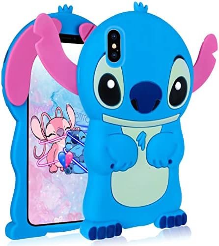 FunTeens Blue Silicone Case for iPhone X/Xs 3D Cartoon Animal Cute Funny Soft Cases Kawaii Character Cover, Fun Cool Skin Shell for Kids Teens Girls Boys for iPhone X/Xs