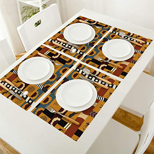 Charmhome Placemats For Dining Table Set Of 4Pcs African Style Tribe Print Washable Cotton And Linen Placemat Non-Slip Heat Resistant Kitchen Table Mats #TOP2