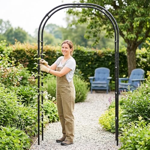Garden Arbor Arch,Rustproof & Easy Assembly Metal Trellis,7.9 Feet H x4 Feet W,Metal+PE Coated Archway for Climbing Plants,Outdoor Rose Support, Wedding Decor, Bridal Party Decoration
