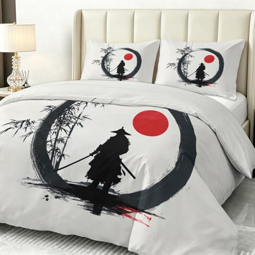 Housse de Couette Samouraï 140x200 Blanc en Microfibre avec Fermeture Éclair
