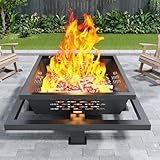 Auhilence 47' Large Fire Pit, Square Outdoor Fire Pit with Poker, Wood Burning FirePit for Camping, Backyard, Patio