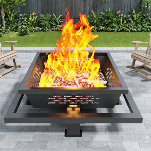 Auhilence 47" Large Fire Pit, Square Outdoor Fire Pit with