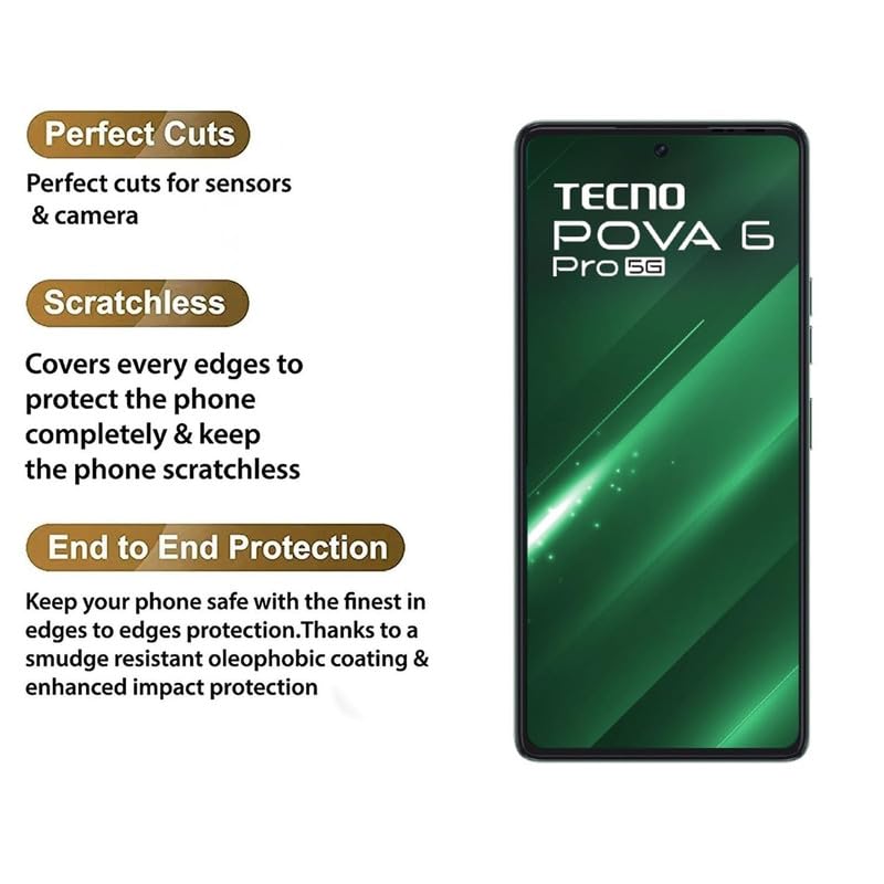 Image of Tempered Glass Screen Protector Compatible For Tecno Pova 6 Pro 5G Smartphone Full Screen Coverage (Except Edge-to-Edge Protector) And Free Complete Easy Installation Kit