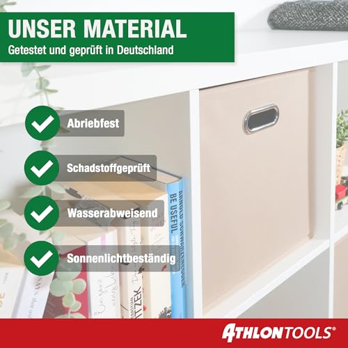 ATHLON TOOLS 4x Faltboxen 33L verstärkt, 33x33x33cm - Oxford-Material - je 2 Griffe - Aufbewahrungswürfel - Hochwertige Organizer-Boxen (Grau)