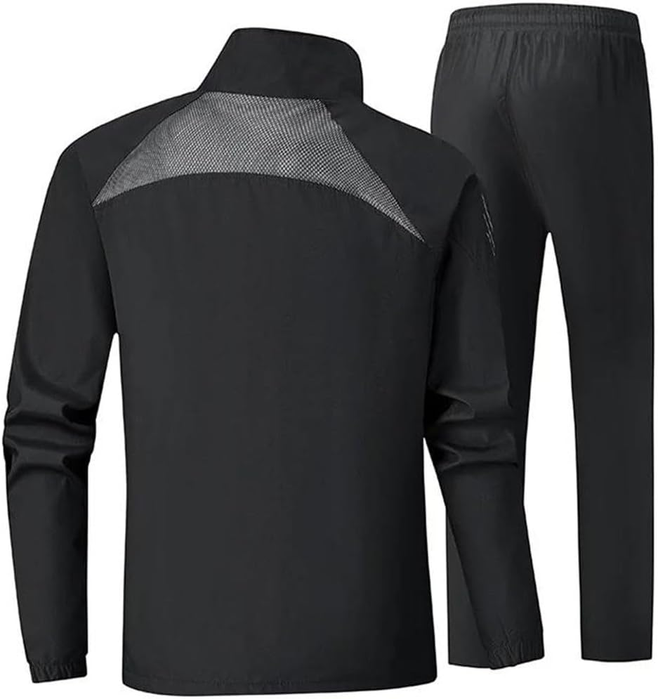 Men's Spring Windproof Sports Set Long Sleeve Zipper Jacket Trousers Casual Loose Plus Size Two Piece Set