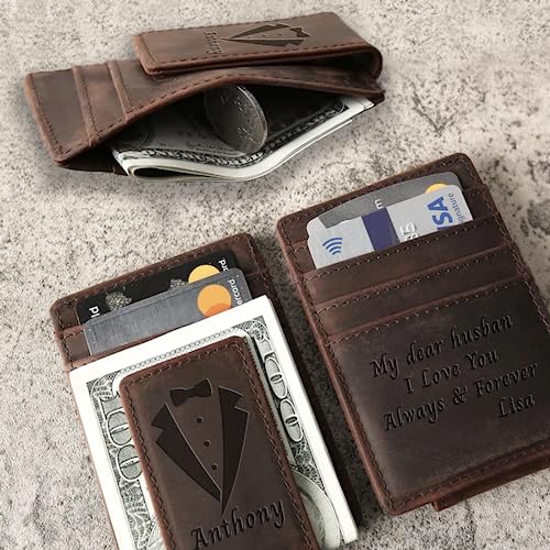 ubmpj Custom Wallets for Men Leather Money Clip with Engraved Text Initals Personalized Minimalist Wallet for Men Customized Gifts for Husband Dad Boyfriend -Oil Skin3