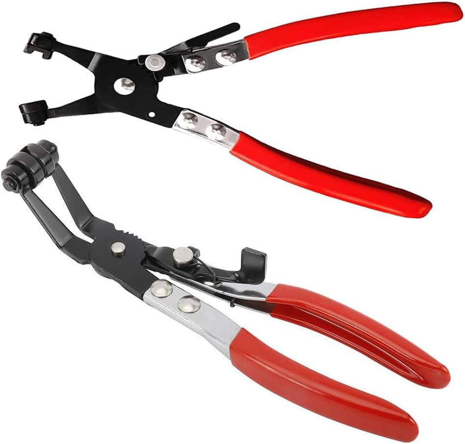 2 Pcs Hose Clamp Pliers Set，45° Angle Flat Belt Hose Clamp Plier and Wide & Flat band Hose Clamp Plier for Automotive Fuel Oil Water Hose, Coolant Radiator Heater (2 Pcs Hose Clamp Pliers Set)