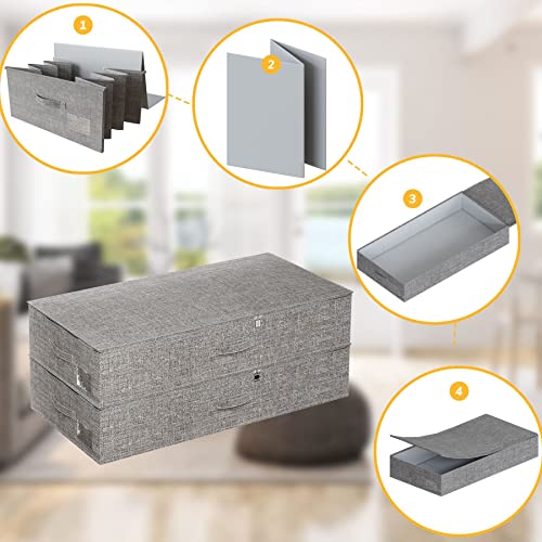 Klonvs Foldable Underbed Storage,Under Bed Storage Containers With Lids (Set Of 2) For Clothing, Shoes. Clothe Storage Container With Lid, 30 X 15 X 6.7Inch, Grey #TOP4