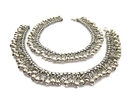 Indiastop Womens Fashion Anklets Pair | Ankle Bracelet Barefoot Sandals Feet Jewelry | Festival Bohemian Vintage Retro Tribal Gypsy Hippy Bollywood Boho Chic Style | Jingle Bell Charm Handcrafted Indian Payal #TOP3