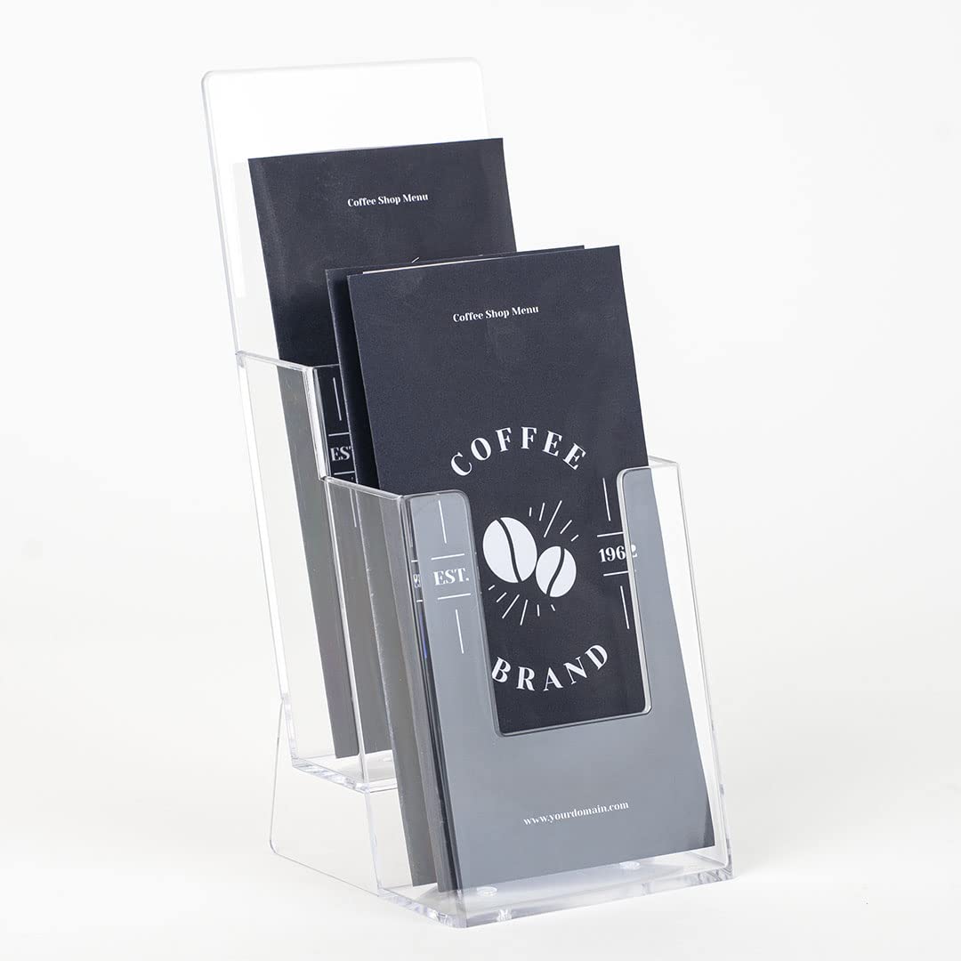 Danieli | Expositor porta Depliant 2 bolsillos formato 1/3A4 de mesa de acrílico transparente - Expositor para folletos de mesa - Expositor para volantes, tarjetas y tarjetas (3)