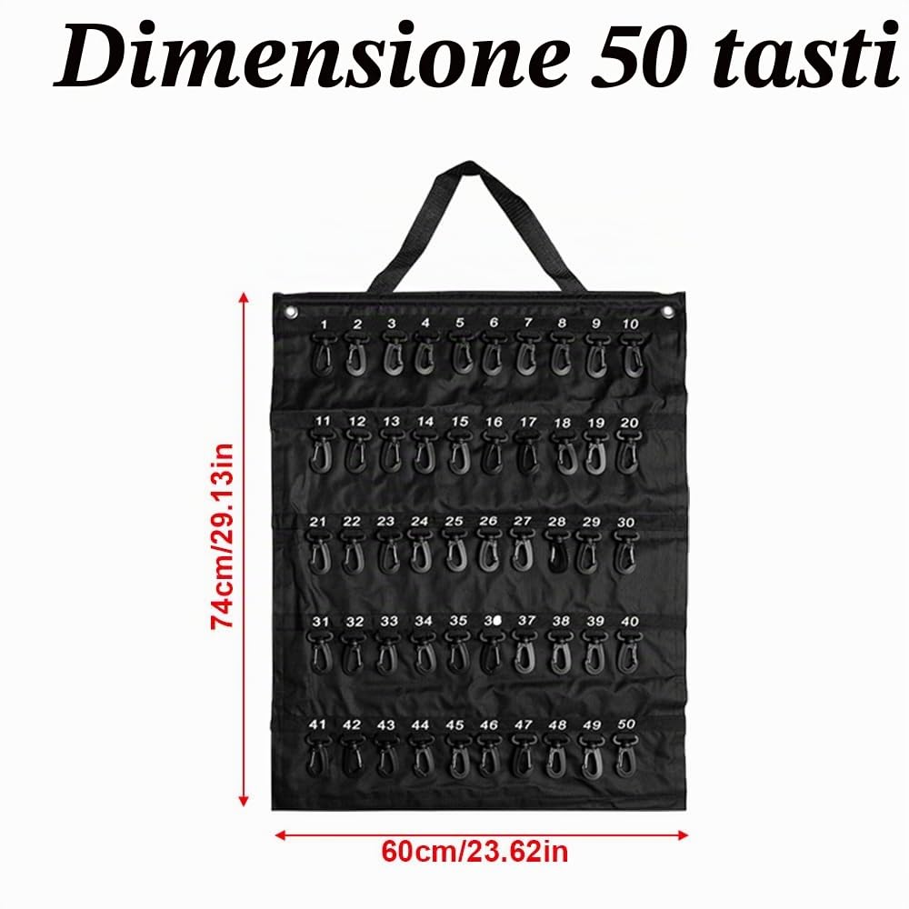 Custodia per chiavi arrotolabile, portatile, con 30/40/50 posizioni chiave, per auto, vendite, immobiliare, gestione alberghiera, Nero , 50 Hooks (Positions), moderno