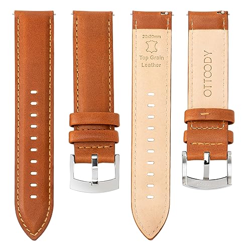 Image of OTTOODY Leather Watch Bands Quick Release, Elegant Top Grain Leather Watch Straps for Men & Women, Choice of Color & Width - 18mm, 19mm, 20mm, 21mm or 22mm Wristbands Bracelet for Watch & Smartwatch